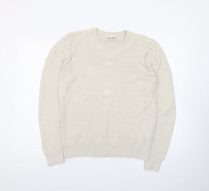 Reiss Men's Beige Cotton Crew Neck Pullover Jumper M