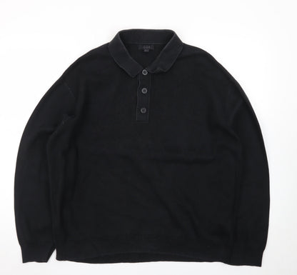COS Men’s Black Collared Henley Cotton Jumper Size L