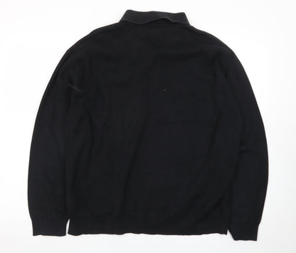 COS Men’s Black Collared Henley Cotton Jumper Size L
