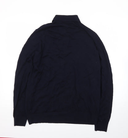 Marks and Spencer Men’s Black XL Merino Wool Collared Henley Jumper