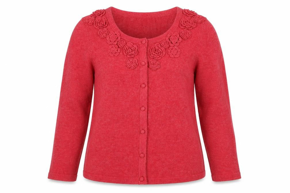 Boden Women Red 12 Cardigan Floral Embroidered Knit Jumper