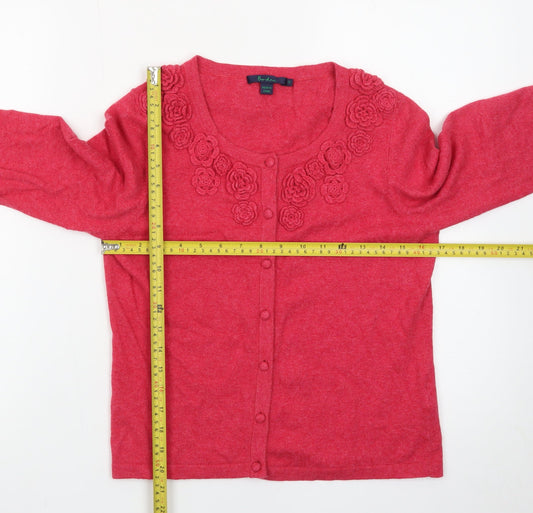 Boden Women Red 12 Cardigan Floral Embroidered Knit Jumper