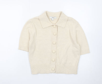 Marks and Spencer Women’s Beige Collared Short Sleeve Cardigan S Knit