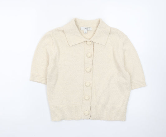 Marks and Spencer Women’s Beige Collared Short Sleeve Cardigan S Knit