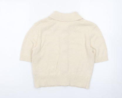 Marks and Spencer Women’s Beige Collared Short Sleeve Cardigan S Knit