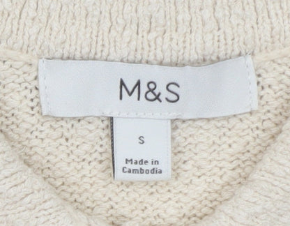 Marks and Spencer Women’s Beige Collared Short Sleeve Cardigan S Knit