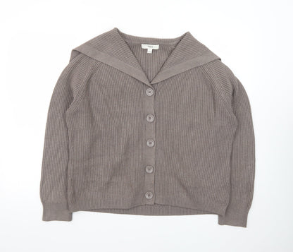 Marks and Spencer Women Brown L Button Collared Ribbed Cardigan