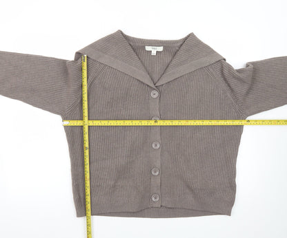 Marks and Spencer Women Brown L Button Collared Ribbed Cardigan