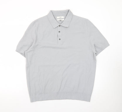 Marks and Spencer Men's Grey Cotton Polo Shirt XL Short Sleeve
