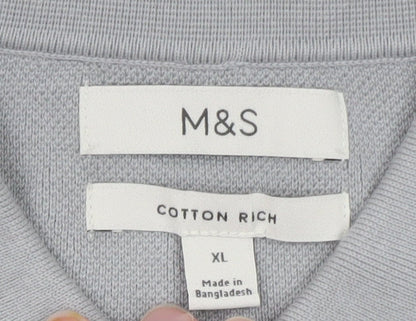 Marks and Spencer Men's Grey Cotton Polo Shirt XL Short Sleeve