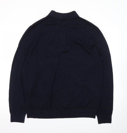 Marks and Spencer Men’s Black XL Merino Wool Collared Henley Jumper