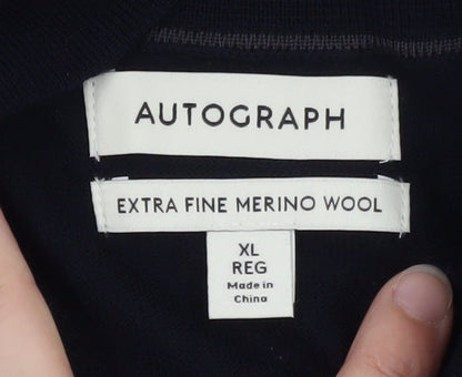 Marks and Spencer Men’s Black XL Merino Wool Collared Henley Jumper
