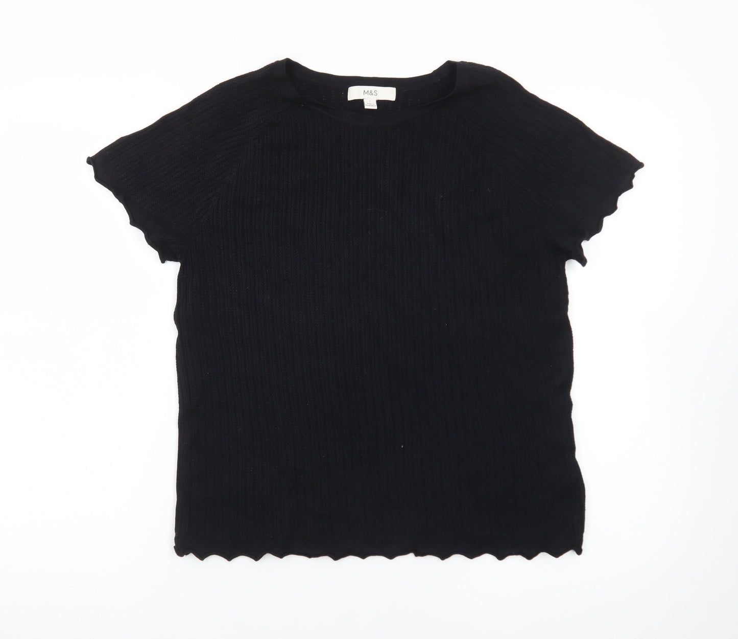 Marks and Spencer Women's Black Short Sleeve Ribbed T-Shirt Size L