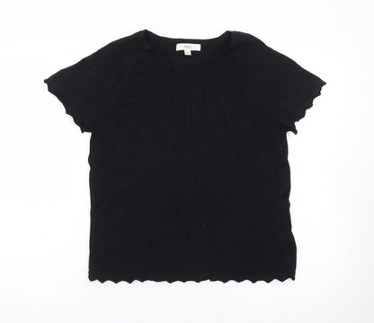 Marks and Spencer Women's Black Short Sleeve Ribbed T-Shirt Size L