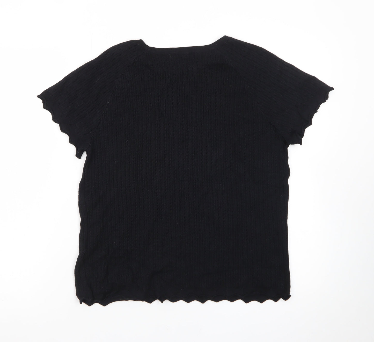 Marks and Spencer Women's Black Short Sleeve Ribbed T-Shirt Size L