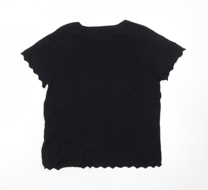 Marks and Spencer Women's Black Short Sleeve Ribbed T-Shirt Size L