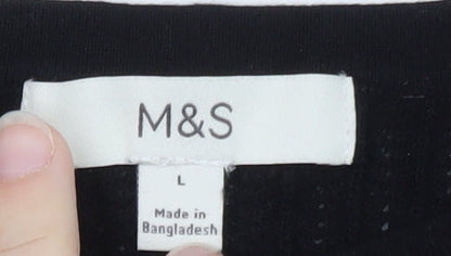 Marks and Spencer Women's Black Short Sleeve Ribbed T-Shirt Size L