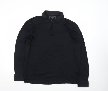 Charles Tyrwhitt Men's Black Long Sleeve Cotton Polo Shirt L