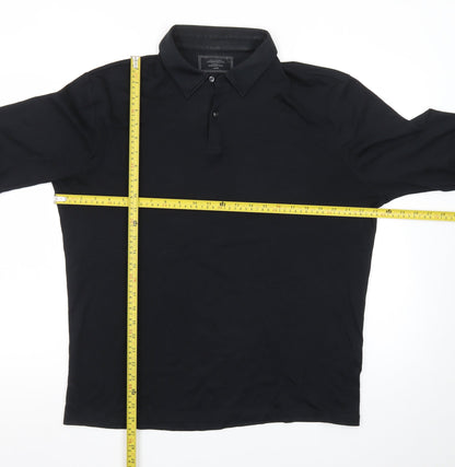 Charles Tyrwhitt Men's Black Long Sleeve Cotton Polo Shirt L