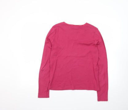 Monsoon Women Pink V-Neck Long Sleeve Cotton Basic Top Size 14