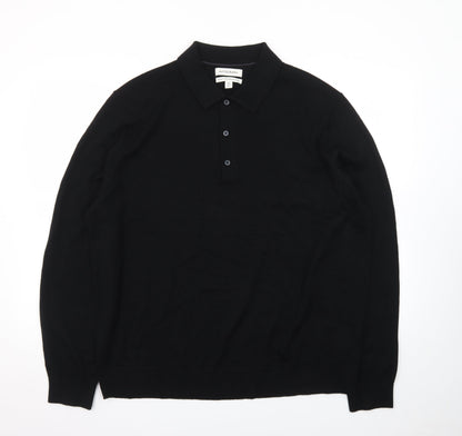 Marks and Spencer Autograph Men's Black 2XL Merino Wool Long Sleeve Polo
