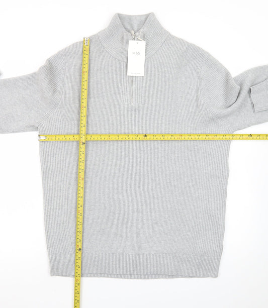 Marks and Spencer Men’s Grey L Half Zip High Neck Jumper