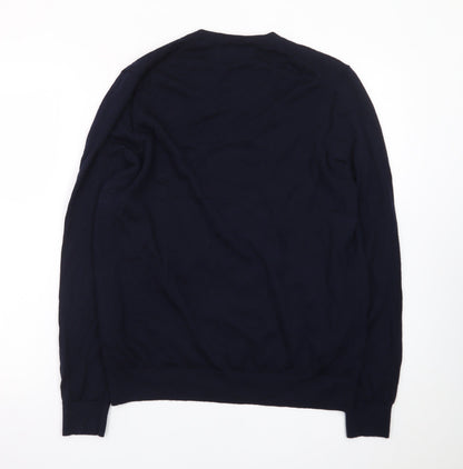 Marks and Spencer Men’s Blue Wool V-Neck Jumper Size L