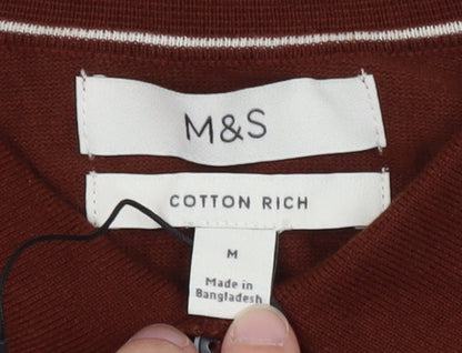 Marks and Spencer Men's Brown Collared Cotton Jumper M