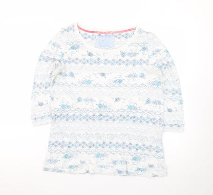 Marks and Spencer Women’s White Floral 3/4 Sleeve Cotton Jersey Top Size 14