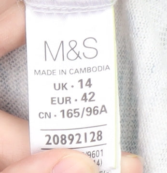 Marks and Spencer Women’s White Floral 3/4 Sleeve Cotton Jersey Top Size 14