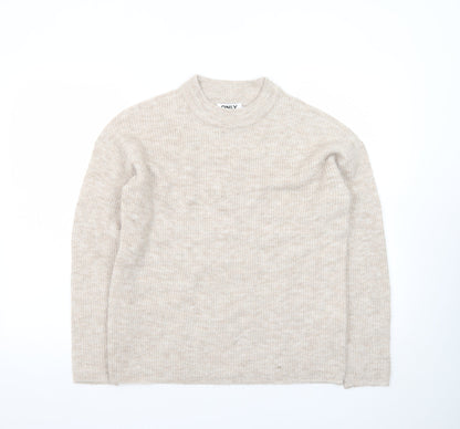 ONLY Women's Beige Cotton Blend Mock Neck Jumper Size S