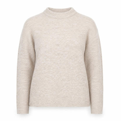 ONLY Women's Beige Cotton Blend Mock Neck Jumper Size S