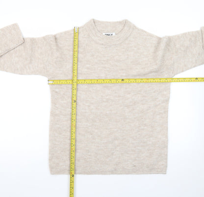 ONLY Women's Beige Cotton Blend Mock Neck Jumper Size S