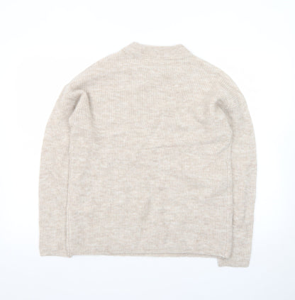 ONLY Women's Beige Cotton Blend Mock Neck Jumper Size S