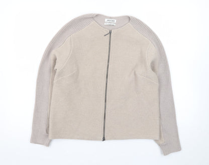 Jaeger Women Beige Wool Full Zip Cardigan S