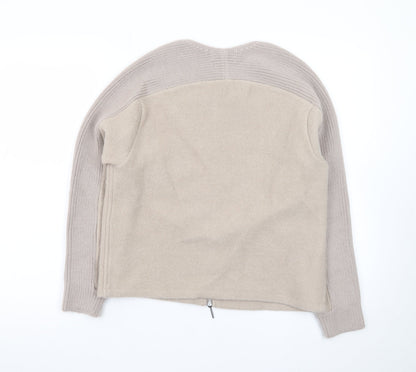 Jaeger Women Beige Wool Full Zip Cardigan S