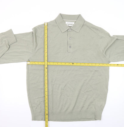 Marks and Spencer Men’s Green Merino Wool Collared Henley Jumper L