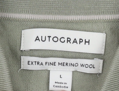 Marks and Spencer Men’s Green Merino Wool Collared Henley Jumper L