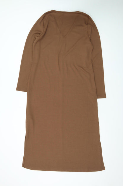 Marks and Spencer Women Brown Long Sleeve Bodycon Midi Dress Size 14