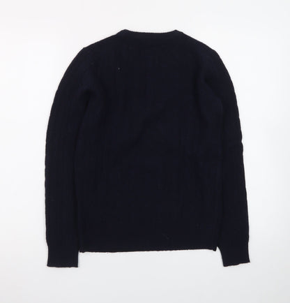 Jack Wills Women's Navy Cable-Knit Jumper UK 8 Extra Fine Merino Wool