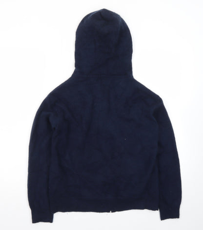 Marks and Spencer Women Blue Pure Cashmere Hooded Full Zip Jumper M