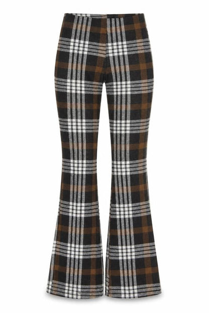 Topshop Women's Brown Check Flared Stretch Trousers XS
