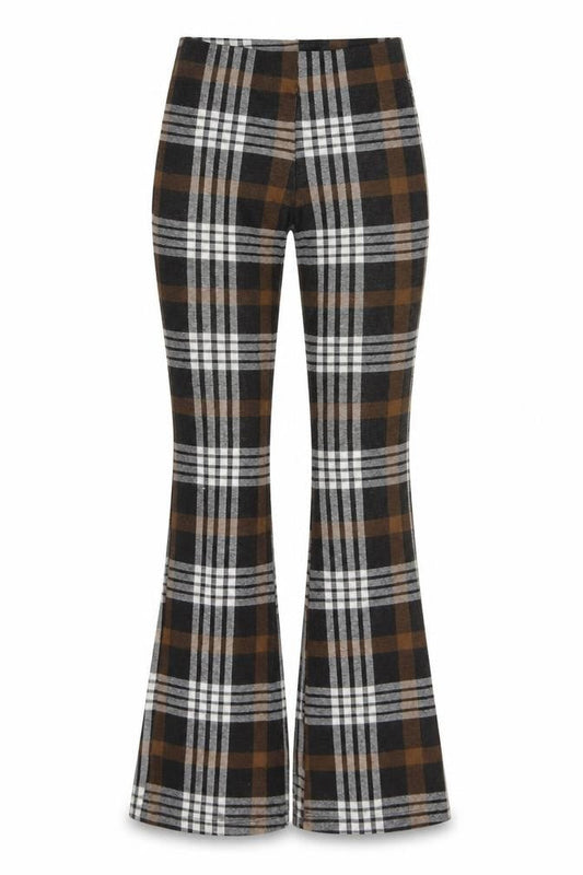 Topshop Women's Brown Check Flared Stretch Trousers XS