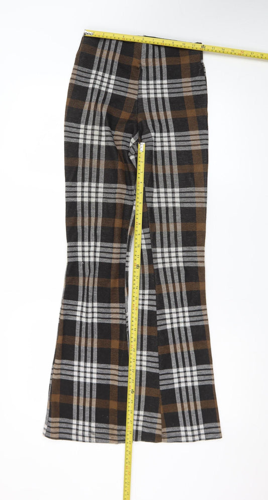 Topshop Women's Brown Check Flared Stretch Trousers XS