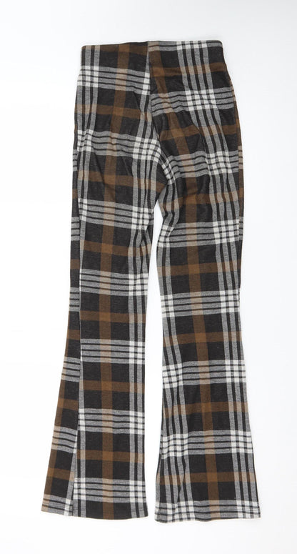 Topshop Women's Brown Check Flared Stretch Trousers XS