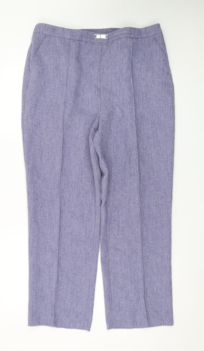 Honor Millburn Womens Blue Linen Blend Straight Leg Trousers Size 18