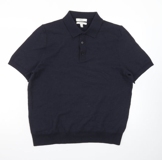 Marks and Spencer Men's Black Cotton Polo Shirt Size L