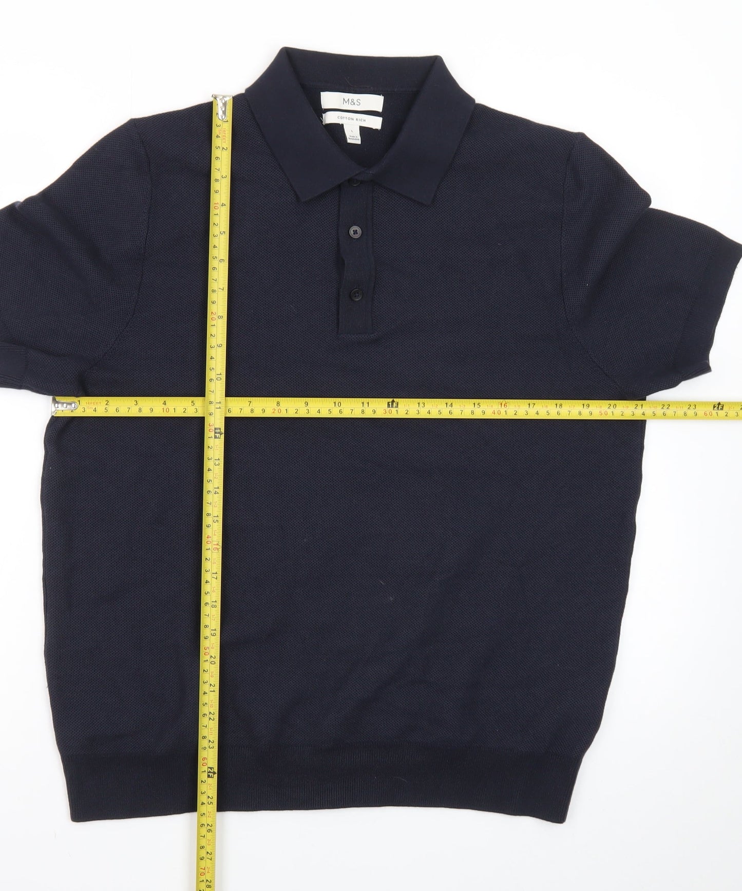 Marks and Spencer Men's Black Cotton Polo Shirt Size L