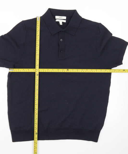 Marks and Spencer Men's Black Cotton Polo Shirt Size L