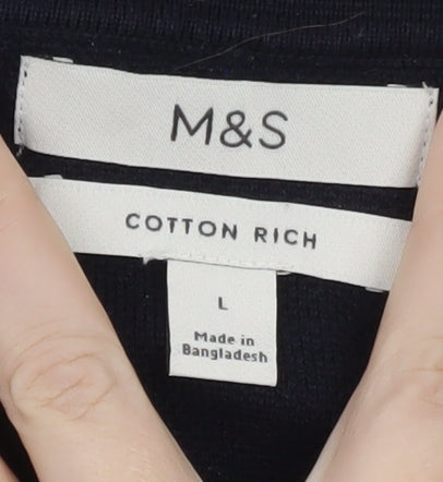 Marks and Spencer Men's Black Cotton Polo Shirt Size L